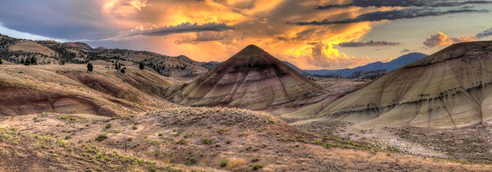 Sunset Over Painted Hills Landscape in Central Oregon Panorama