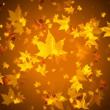 abstract brown background with golden autumn leaves