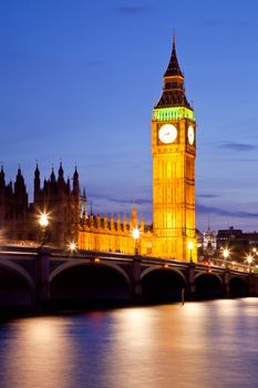Big Ben Clock Tower and westminster bridge, London England UK