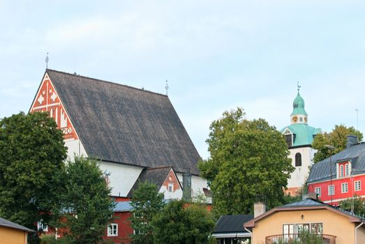 View of the old church in the city of Porvoo. Finland.