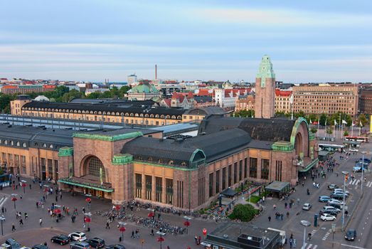 Helsinki railway station. Panorama of the city center. Finland.