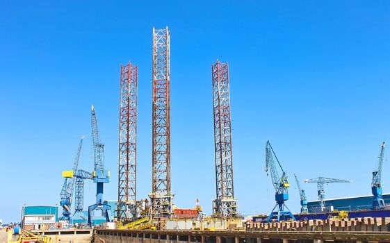 Offshore drilling platform in repair in shipyard