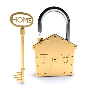 Lock and Key With Home Text As Symbol For Property