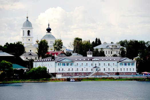 View of small town Myskin located on the river bank Volga in Russia. Taken on July 2012.