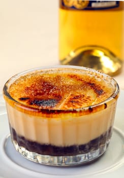 Delicious creme brule in cup of glass