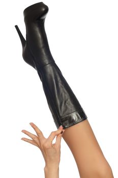 black leather high heel stiletto fetish boots