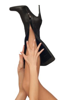 black leather high heel stiletto fetish boots