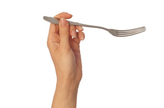 woman holding fork in the hand for eating