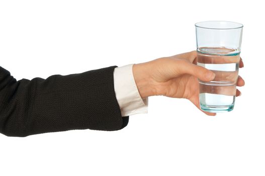 woman holding a glass with water in the hand at business break