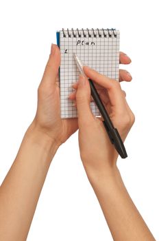 business woman writes ideas for business plan
