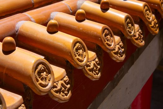 Closeup photo of traditional Chinese style eaves in a temple