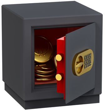 small safe with gold coins as a symbol of microcredit in banks and riskfree bank money storage