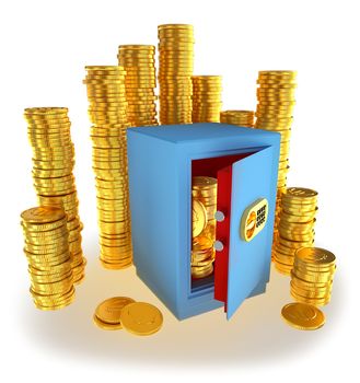 small safe for money with gold euro coins as a symbol of microcredit in banks and riskfree bank money storage