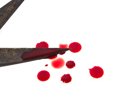 Old scissors and a drop of blood.