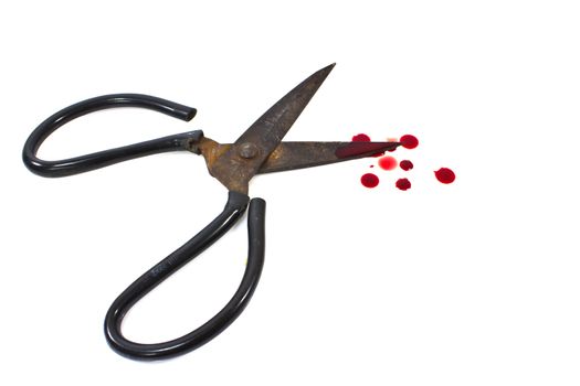 Old scissors and a drop of blood.
