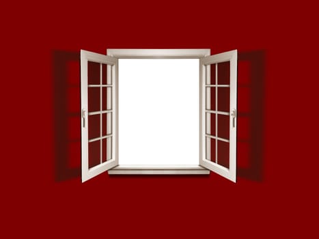 Open window on red wall