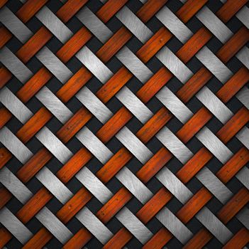 Metallic and wooden crisscross diagonal template on a black background
