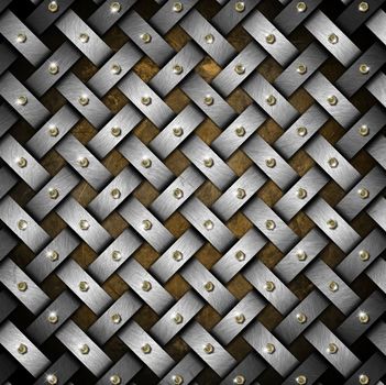 Metal crisscross diagonal template with bronze heads bolts

