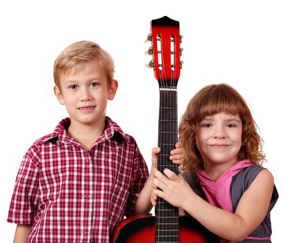 little girl and boy with guitar