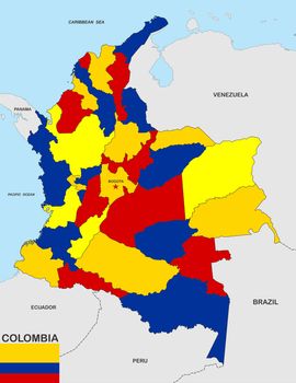 very big size colombia political map illustration