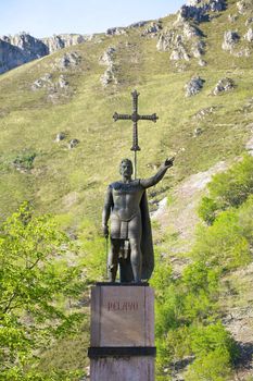 ancient King Pelayo sculpture at Covadonga in Asturias Spain