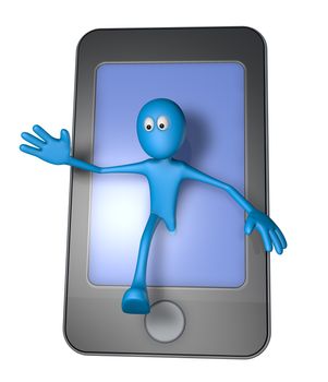 blue guy and smartphone - 3d illustration