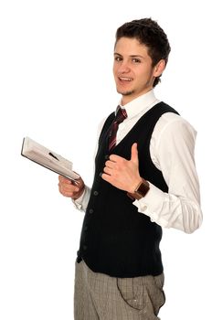 businessman writing a daily plan of action in his notebook