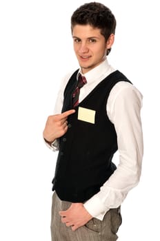 man showing his badge at the entrance of meeting room of a conference