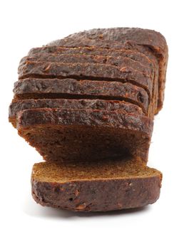 Stack of Brown 7-Grain Bread Slices close up on white background