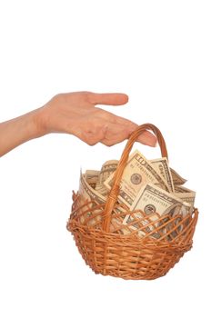 businesswoman owns the currency basket with dollars for stable business