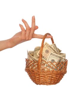 businesswoman owns the currency basket with dollars for stable business