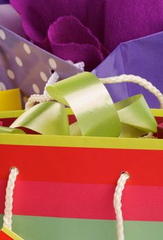 Background of Gift Bags and Ribbons close up