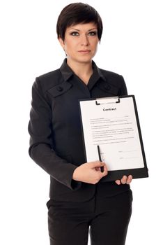 General director showing a contract for her partner