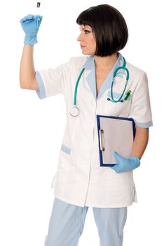 doctor holds a tube with sample of new antidote