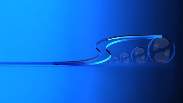 glass beads of various sizes under the curved decorative glass on a blue background