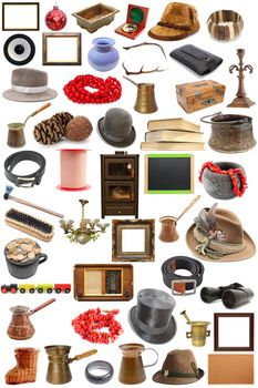 big collection of vintage objects  over white background