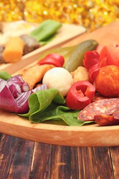 romanian traditional appetizer on a wooden plate