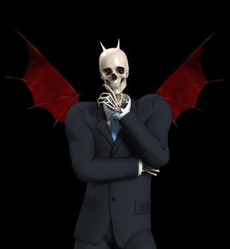 A very evil looking skeletal devil Businessman.