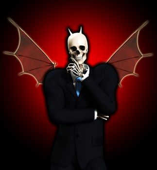 A very evil looking skeletal devil Businessman.