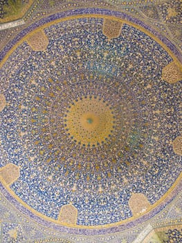Dome of the mosque, oriental ornaments from Shah Mosque in Isfahan, Iran