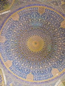 Dome of the mosque, oriental ornaments from Shah Mosque in Isfahan, Iran