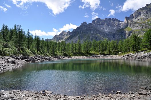 A view of Lago Nero, small alpine lake, Devero Park, Italy