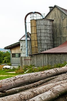 old barn with silo