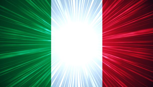 Italian flag with light rays abstract background