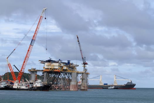 ship for repairs in large floating dry dock