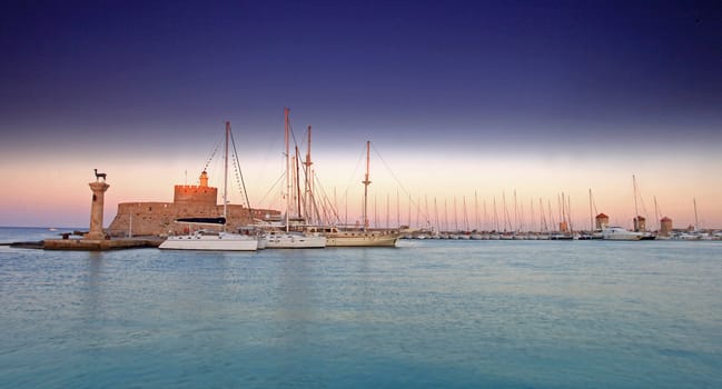 Mandraki Harbour where the colossus of Rhodes used to be located