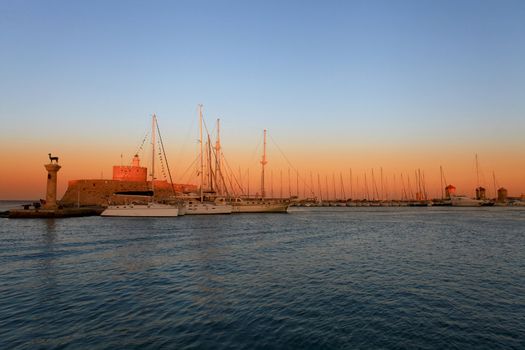 Mandraki Harbour where the colossus of Rhodes used to be located
