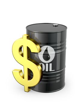 Barrel of oil and dollar sign isolated on white background