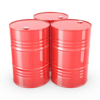 Three red barrels isolated on white background