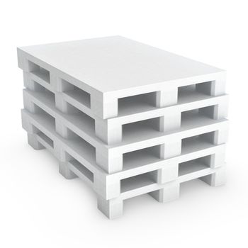 Stack of white plastic pallets, isolated on white background